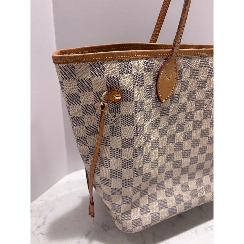 Louis Vuitton Neverfull MM Damier Azur Canvas Tote Bag White Blue Shoulder Bag - Picture 7 of 16